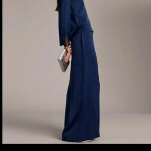 ANN TAYLOR THE DRAMATIC WIDE LEG PANT SATIN DARK DEEP OCEAN BLUE NAVY 8